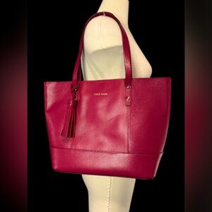 Cole Haan Bayleen Red Pebbled Leather Shopper Tote - Gently Used 14x10